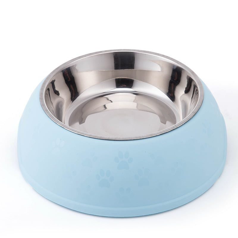 Paw Print Single Dining Pet Feedrer With Stainless Steel Bowl & Non Slip Rubber Bottom-Blue -29.5*10Cm