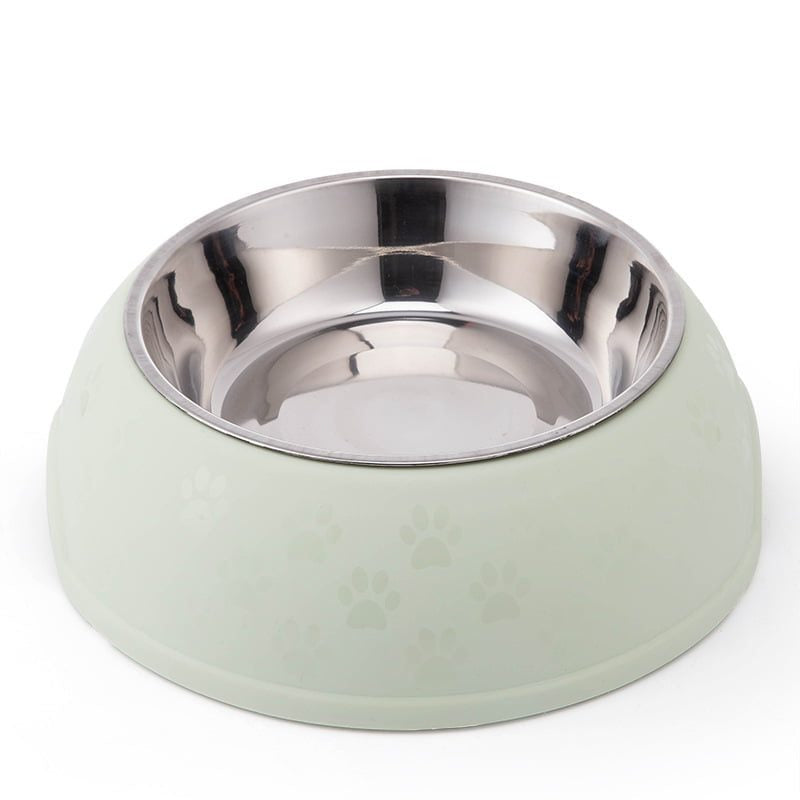 Paw Print Single Dining Pet Feedrer With Stainless Steel Bowl & Non Slip Rubber Bottom-Green -29.5*10Cm