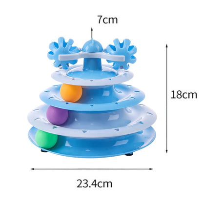 Cozy Paws 4-Layer Turntable Cat Tower Toy with Balls (Mixed Colors) – 23.4×18×7 cm (No Spring Toy)