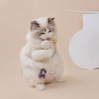 Its Meow Wood Stick With Cute Cotton Toys For Cat,Size: 40Cm