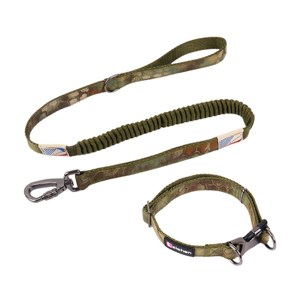 Zichen Tactical Heavy Duty Bungee Dog Leash with Collar – 102–140 × 2 cm – Green