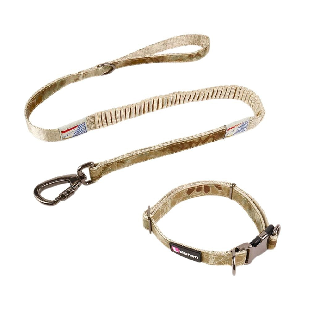 Zichen Tactical Heavy Duty Bungee Dog Leash with Collar – 102–140 × 2 cm –Khaki