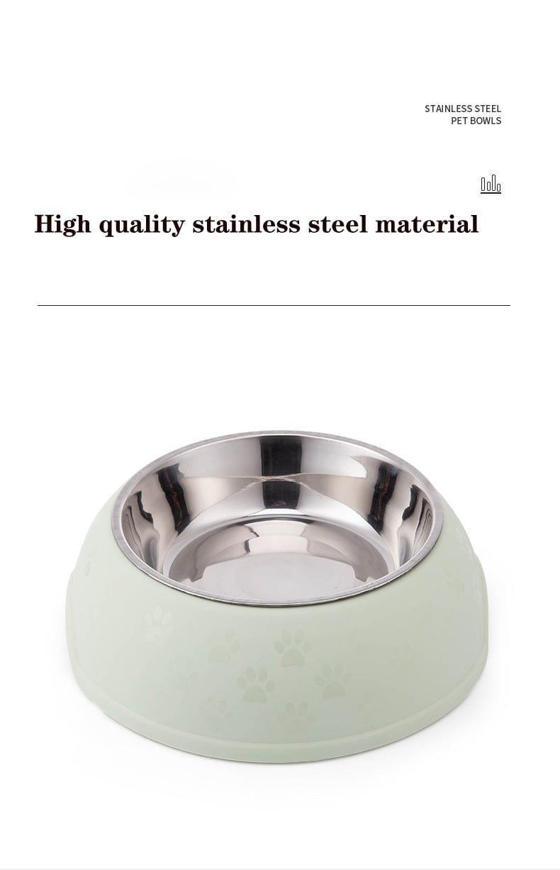 Paw Print Single Dining Pet Feedrer With Stainless Steel Bowl & Non Slip Rubber Bottom-Green -29.5*10Cm