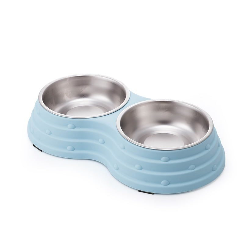 Double Dining Pet Feedrer With Stainless Steel Bowl & Non Slip Rubber Bottom 25.5*14*5Cm.