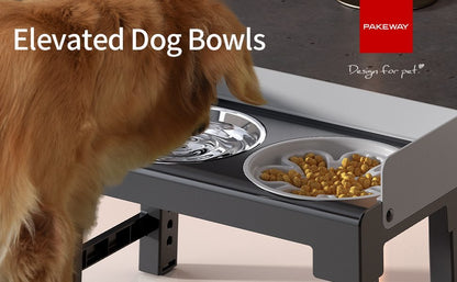 Pakeway Stainless Steel Elevated Double Dog Bowl-42.4*22.8*22 Cm - Black