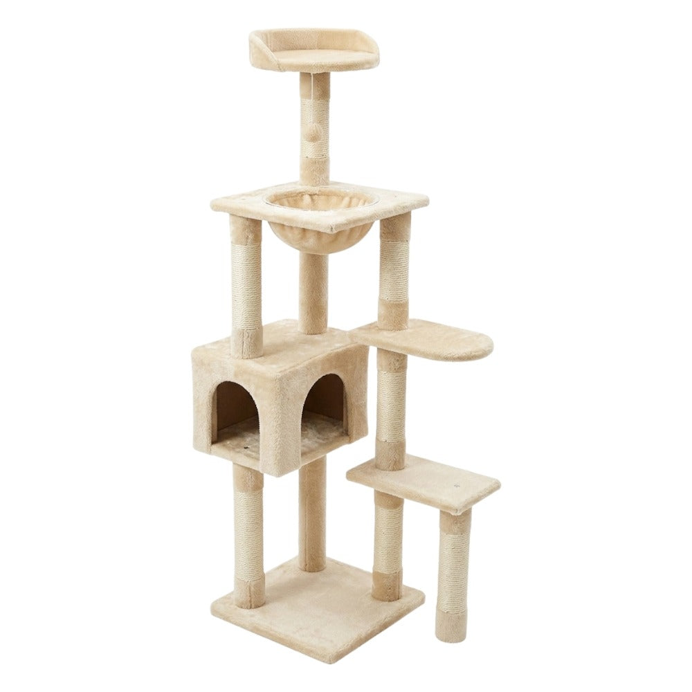 Cozy Paws Multi-Level Cat Tree Tower with Scratching Posts & Hammock Bed – 44×31.5×36 cm (Beige)