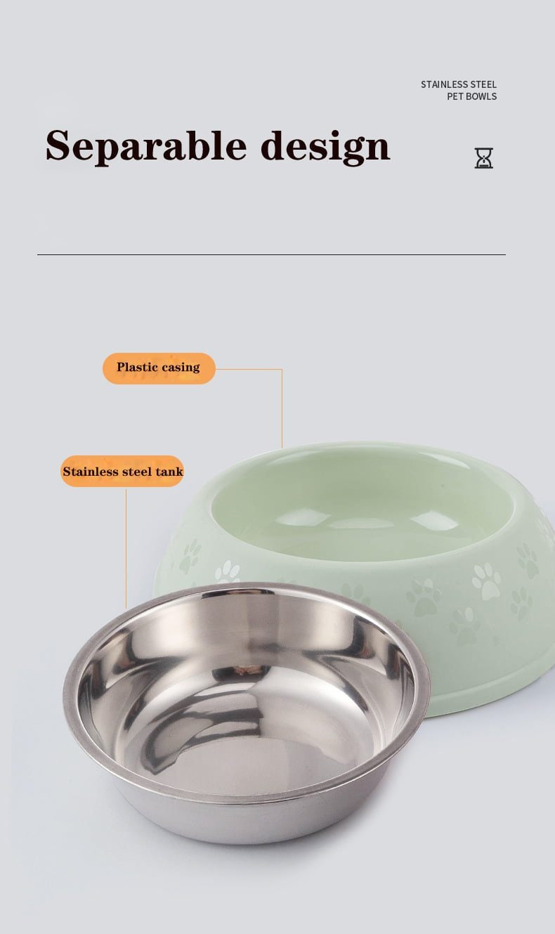Paw Print Single Dining Pet Feedrer With Stainless Steel Bowl & Non Slip Rubber Bottom-Green -29.5*10Cm