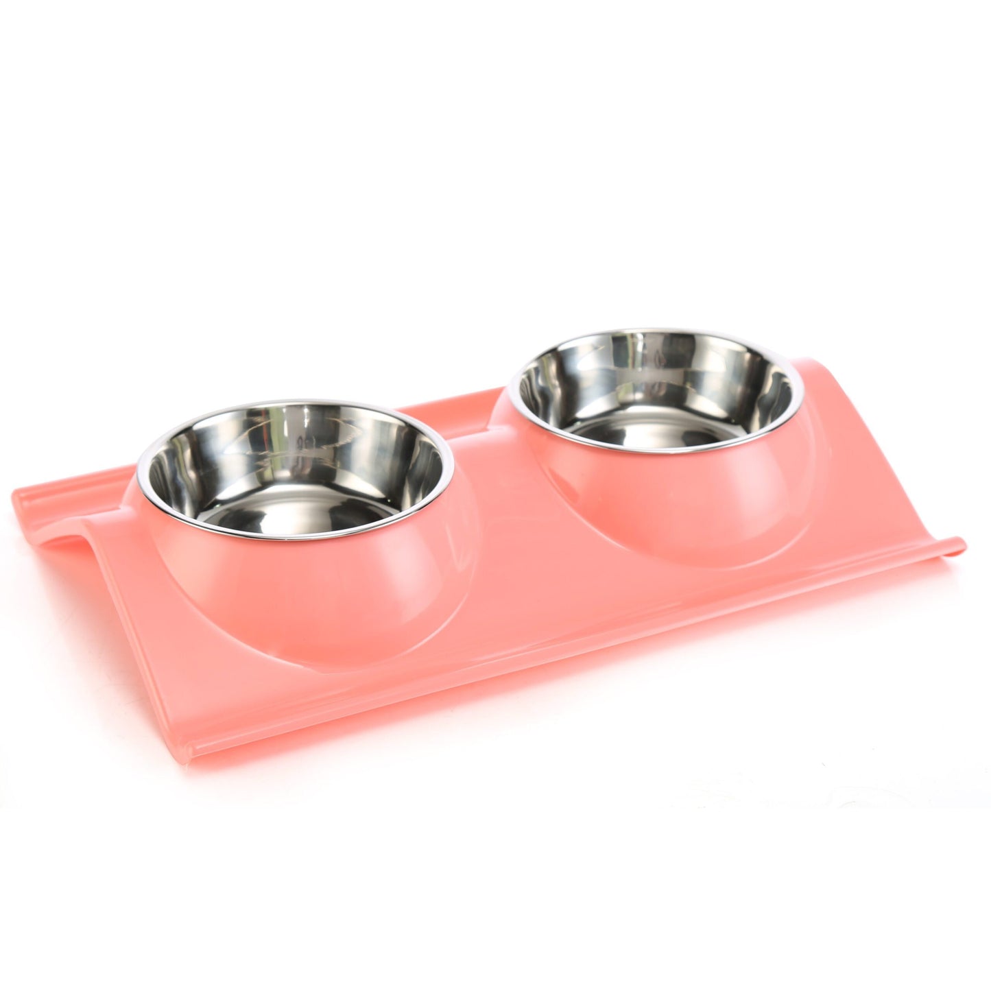 Double Dining Pet Feedrer With Stainless Steel Bowl & Non Slip Rubber Bottom -38*25*7.5Cm