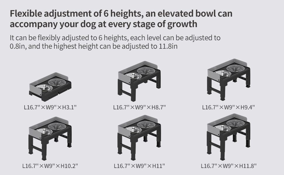 Pakeway Stainless Steel Elevated Double Dog Bowl-42.4*22.8*22 Cm - Grey