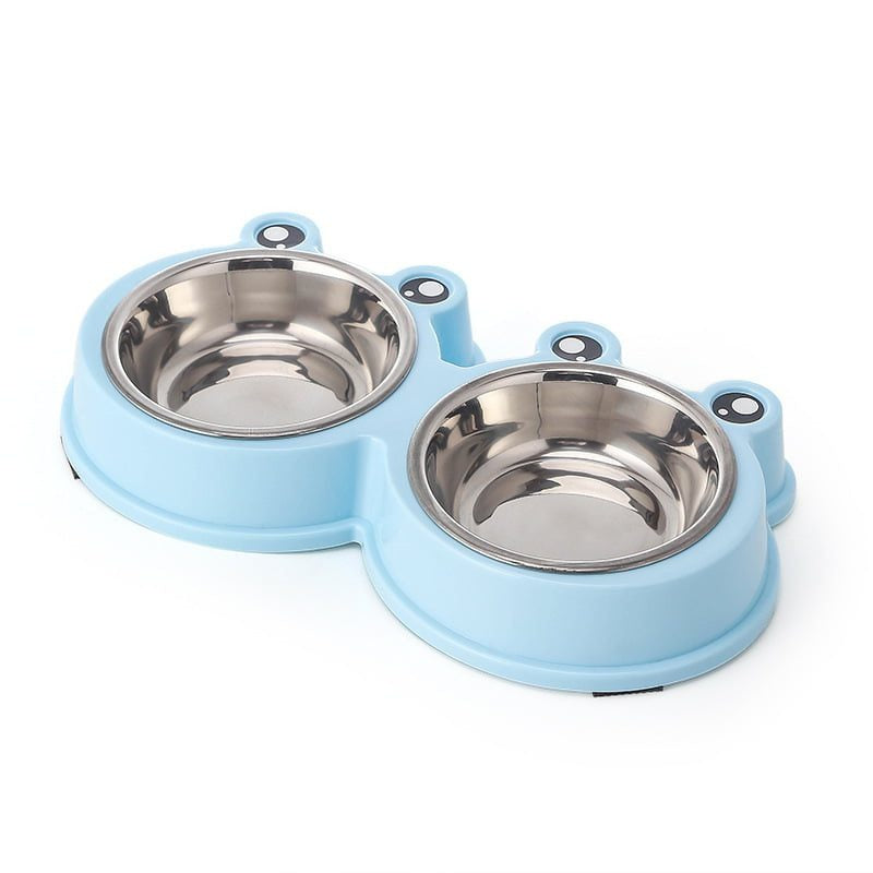 Pets Club Frog Shaped Double Bowl - 156 ml - 27.8*15.5*4 Cm - Blue Medium