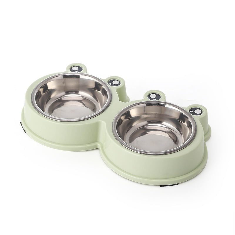 Pets Club Frog Shaped Double Bowl - 156 ml - 27.8*15.5*4 Cm - Green Medium