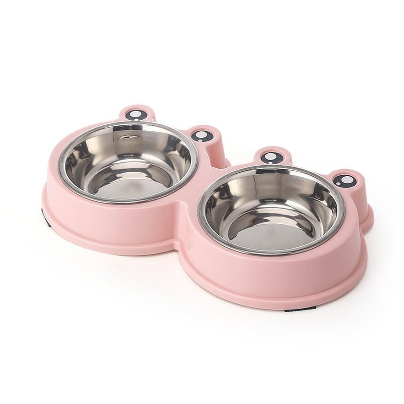 Pets Club Frog Shaped Double Bowl - 156 ml - 27.8*15.5*4 Cm - Pink Medium