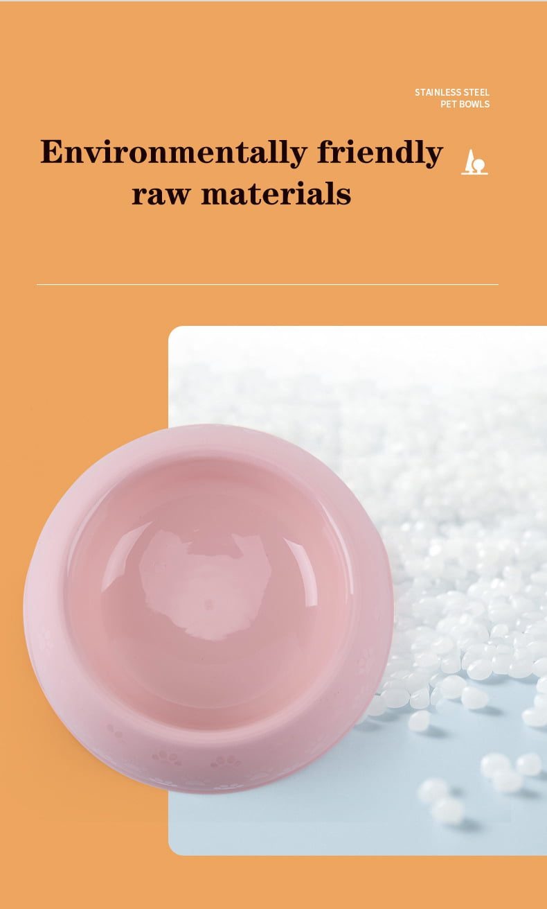 Paw Print Single Dining Pet Feedrer With Stainless Steel Bowl & Non Slip Rubber Bottom-Pink -29.5*10Cm