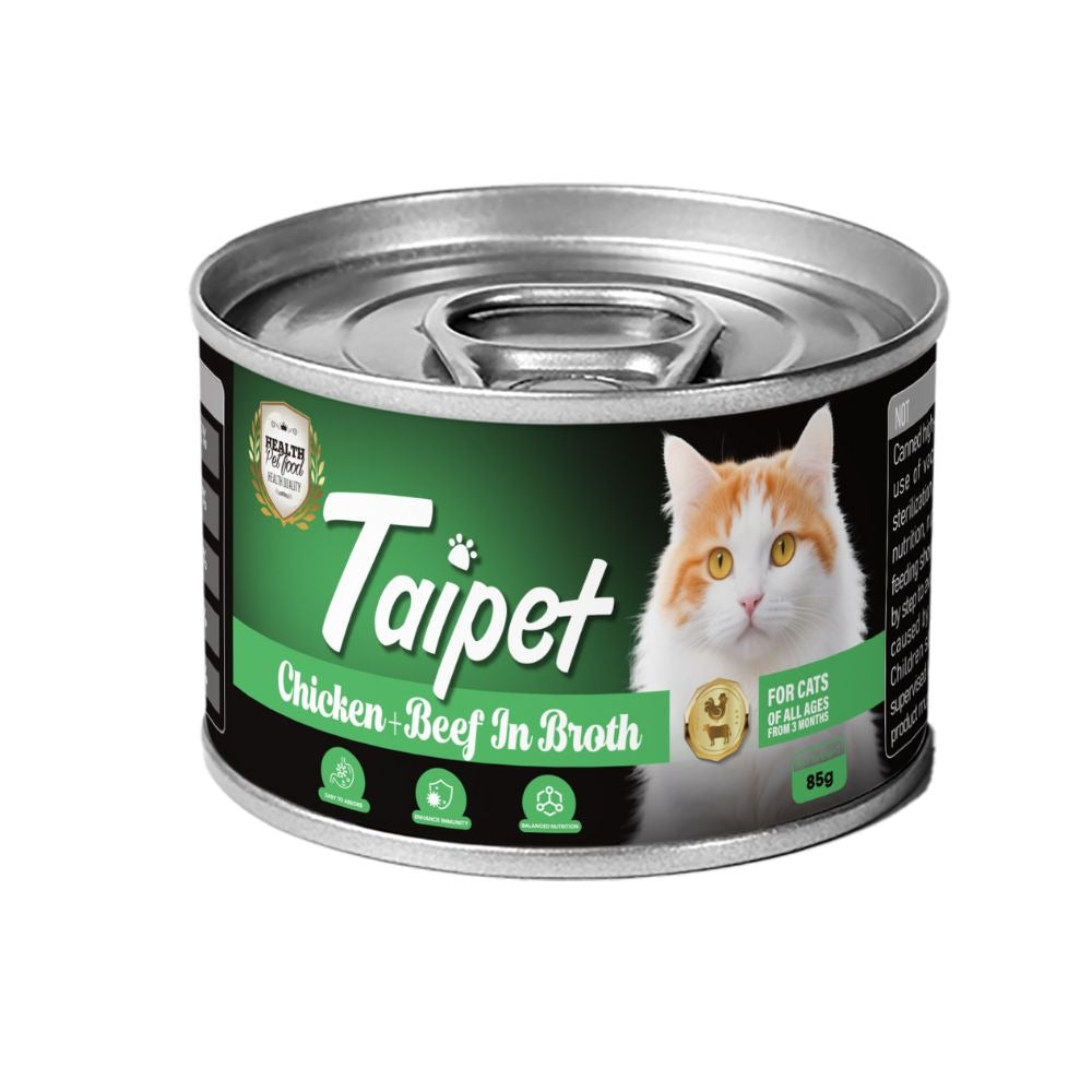 Taipet Cat Canned Wet Food Chicken &amp; Beef in Broth-85g (Box contains 24pcs)
