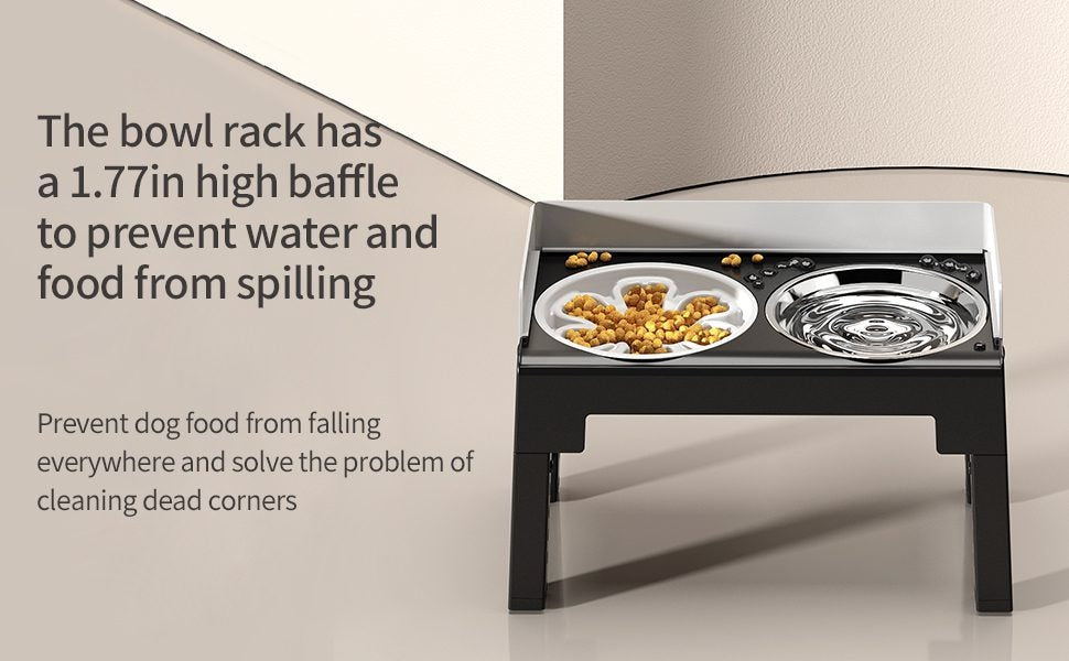 Pakeway Stainless Steel Elevated Double Dog Bowl-42.4*22.8*22 Cm - Black