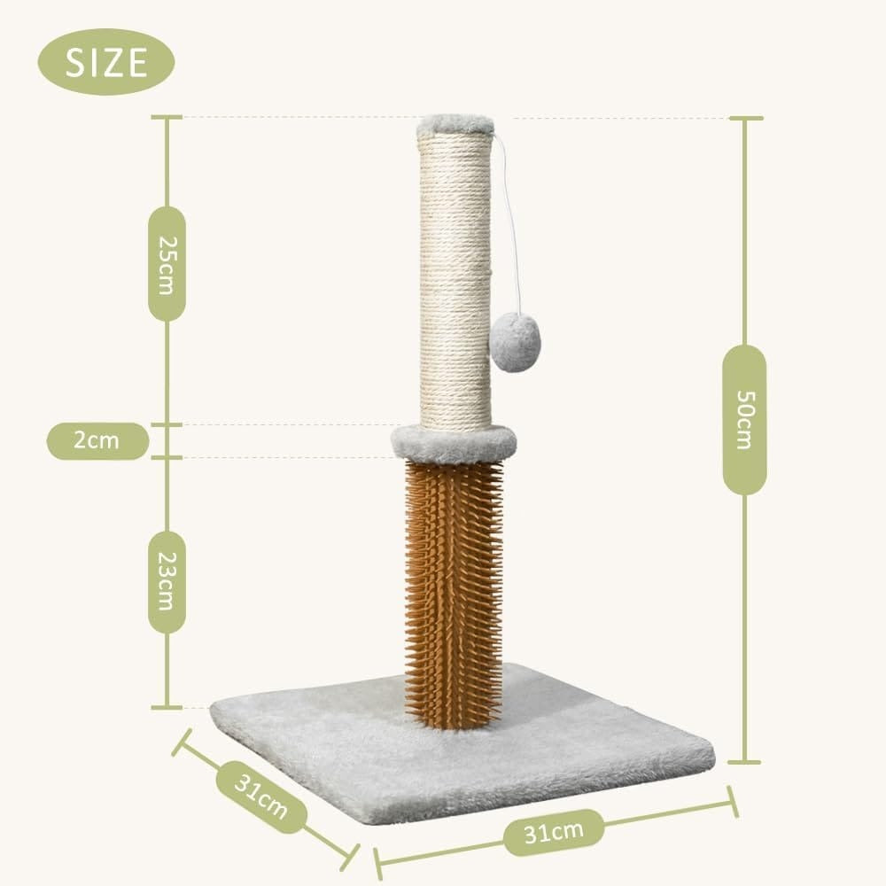 Cat Scratcher Post With Plush Toy -Brown & Grey