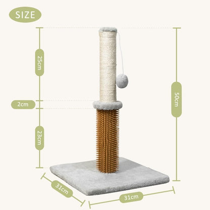 Cat Scratcher Post With Plush Toy -Brown & Grey