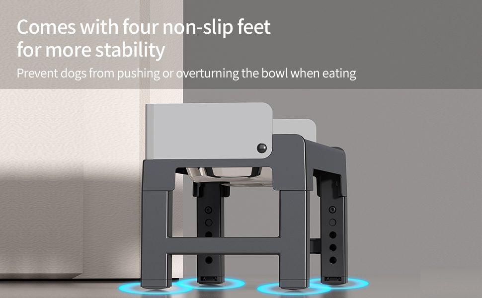 Pakeway Stainless Steel Elevated Double Dog Bowl-42.4*22.8*22 Cm - Black