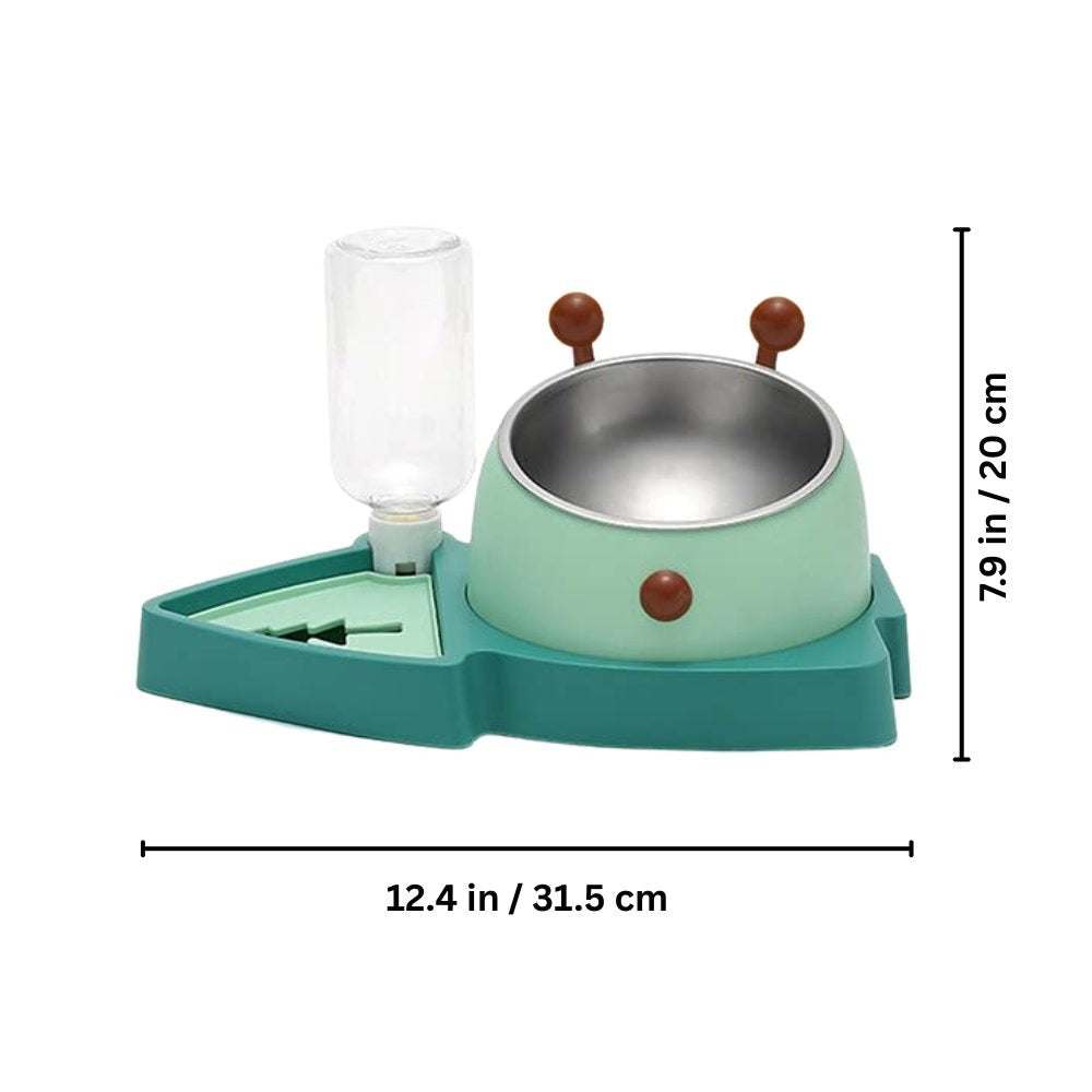 Cozy Paws 2 in 1 Water and Food Dispenser - 31.5x20cm-Green