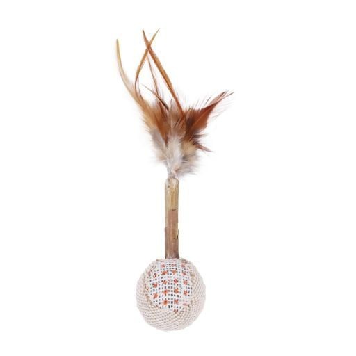 Its Meow Cat Toy Linen Ball With Mini Stich  Feathers