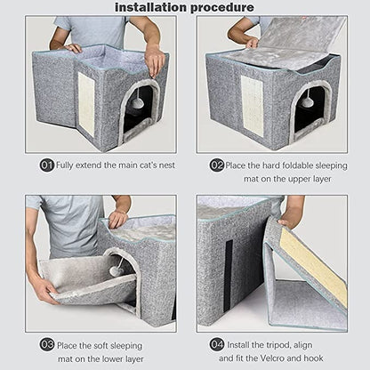 Cat House& Bed With Nylon Fabric Pp Plate Non-Woven Fabric Plush, Mat Sponge ,Sisal Cloth-68.5*44*34.5