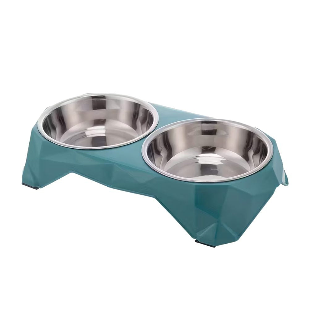 Cozy Paws Double Steel Pet Bowls – Green (33×16.5×6.5 cm)