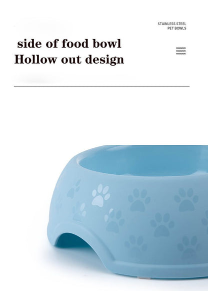Paw Print Single Dining Pet Feedrer With Stainless Steel Bowl & Non Slip Rubber Bottom-Blue -29.5*10Cm