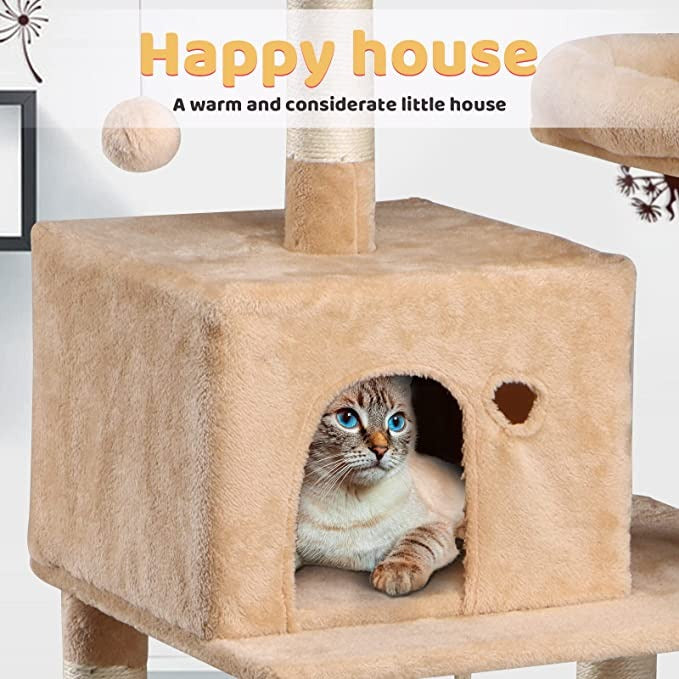 Cat Tree Tower With Sisal Covered Scratching Post, Mdf Board, Corrugated Paper -56*45*143