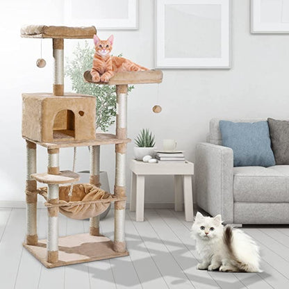 Cat Tree Tower With Sisal Covered Scratching Post, Mdf Board, Corrugated Paper -56*45*143