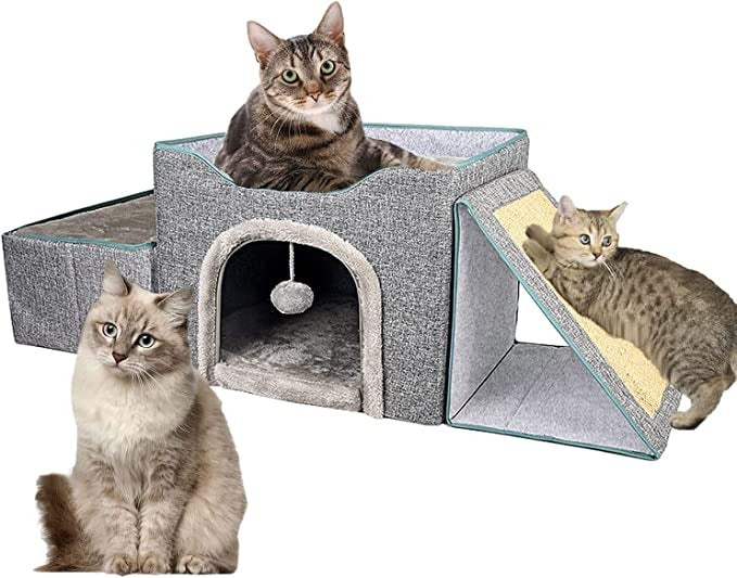Cat House& Bed With Nylon Fabric Pp Plate Non-Woven Fabric Plush, Mat Sponge ,Sisal Cloth-68.5*44*34.5
