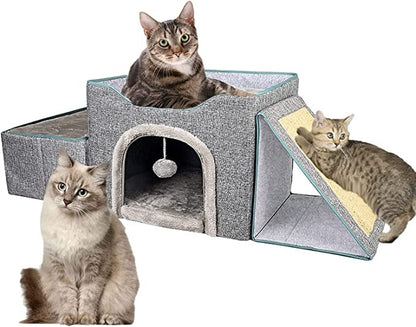 Cat House& Bed With Nylon Fabric Pp Plate Non-Woven Fabric Plush, Mat Sponge ,Sisal Cloth-68.5*44*34.5