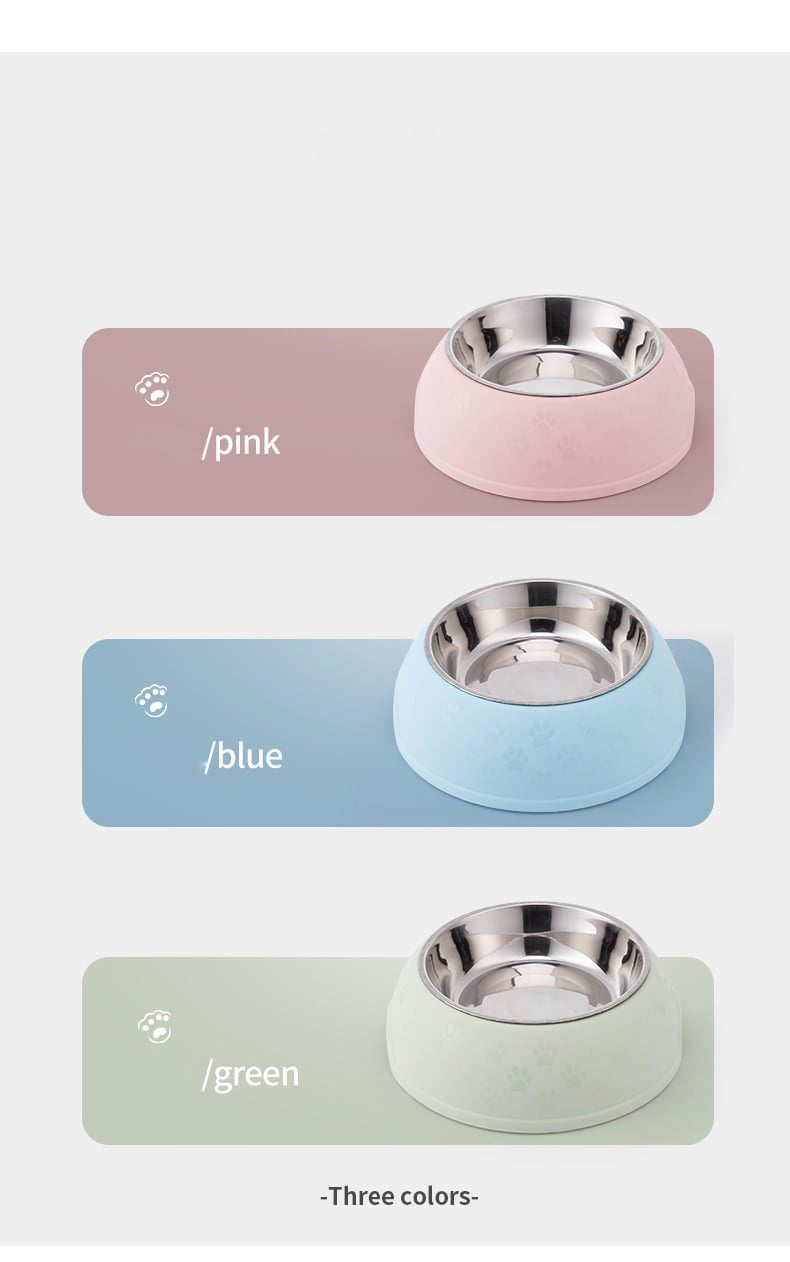 Paw Print Single Dining Pet Feedrer With Stainless Steel Bowl & Non Slip Rubber Bottom-Green -29.5*10Cm