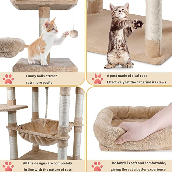 Cat Tree Tower With Sisal Covered Scratching Post, Mdf Board, Corrugated Paper -56*45*143