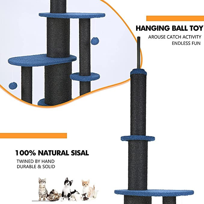 Cat Tree Tall Tower With Sisal Covered Scratching Post, Mdf Board, Plush, Sisal Rope -65*65*188 Cm