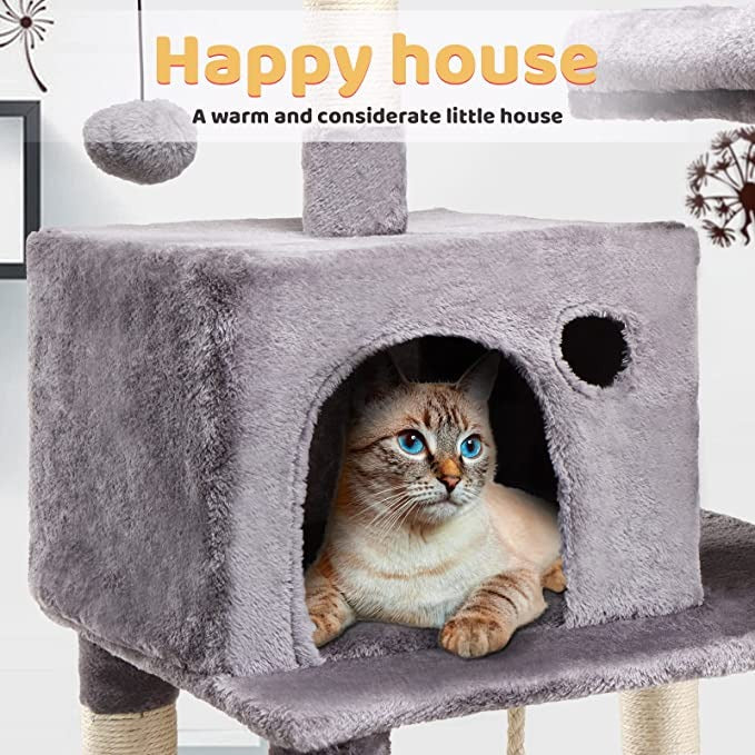 Cat Tree Tall Tower With Sisal Covered Scratching Post, Mdf Board, Corrugated Paper -56*45*143
