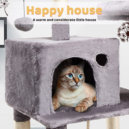 Cat Tree Tall Tower With Sisal Covered Scratching Post, Mdf Board, Corrugated Paper -56*45*143
