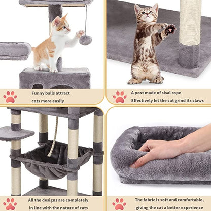 Cat Tree Tall Tower With Sisal Covered Scratching Post, Mdf Board, Corrugated Paper -56*45*143