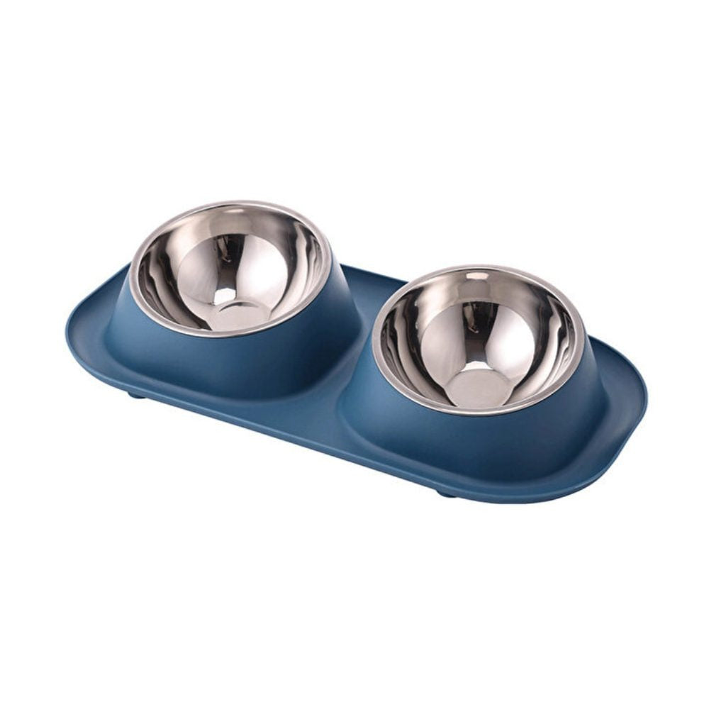 Cozy Paws Elevated Dual Pet Bowl with Stainless Steel Bowl – 40×22×9cm (Dark Blue)