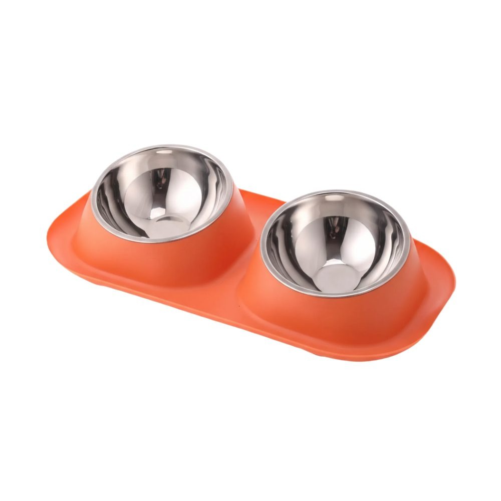 Cozy Paws Elevated Plastic Dual Pet Bowl With Steel Bowl- 40x22x9cm-Orange