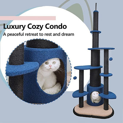 Cat Tree Tall Tower With Sisal Covered Scratching Post, Mdf Board, Plush, Sisal Rope -65*65*188 Cm