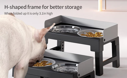 Pakeway Stainless Steel Elevated Double Dog Bowl-42.4*22.8*22 Cm - Black