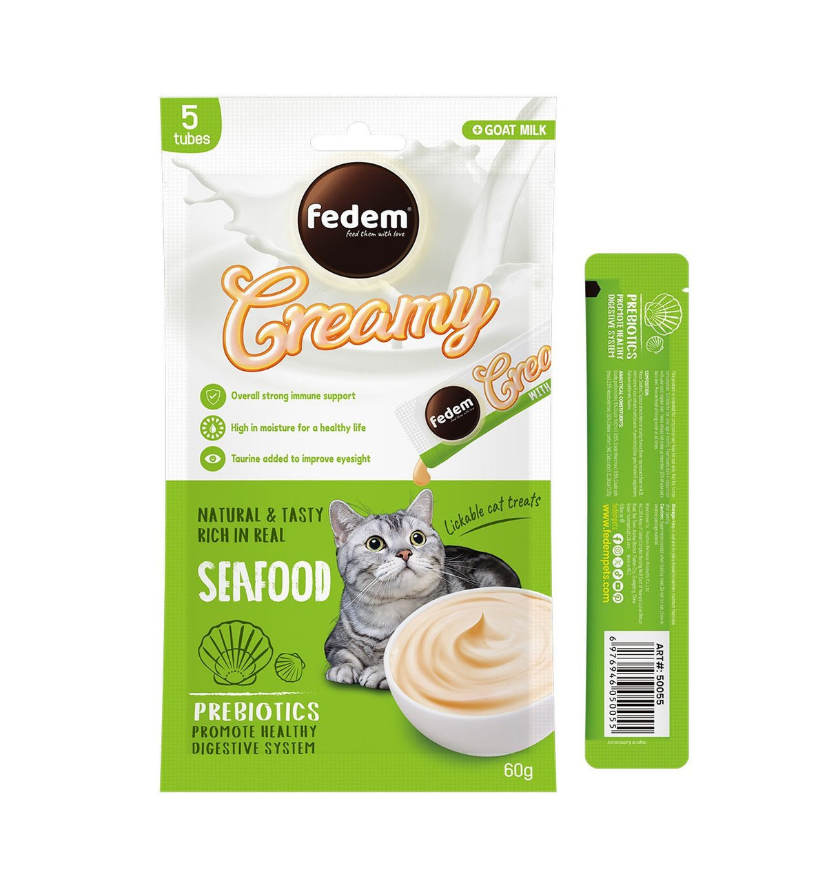 Fedem Cat Creamy Treats ? Seafood Flavour with Goat Milk 60gx5pcs (box contain 12pcs)