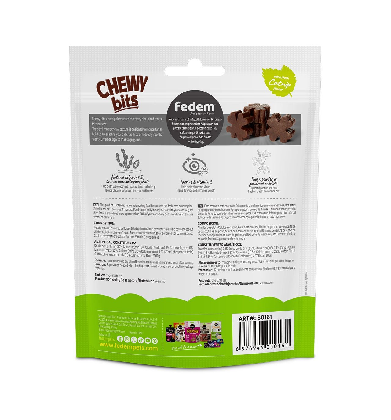 Fedem Chewy Bits for Cats ? Extra Fresh Catnip Flavour for Cats 55g