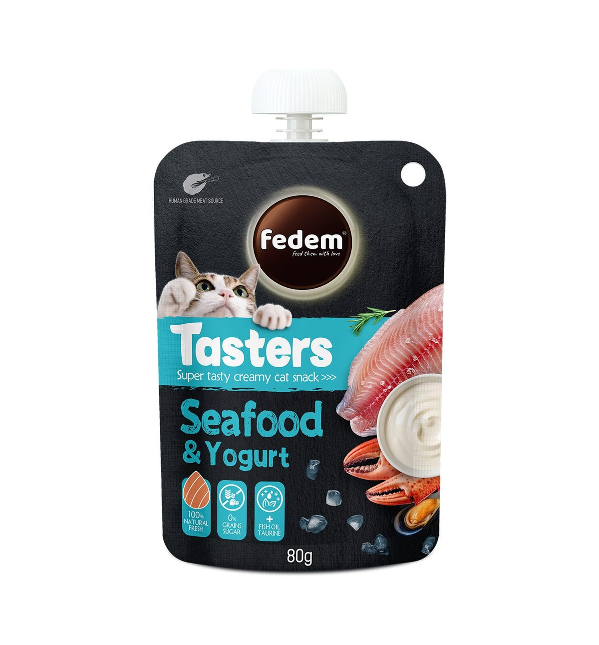 Fedem Tasters Creamy Cat Snack ? Seafood &amp; Yogurt 80g