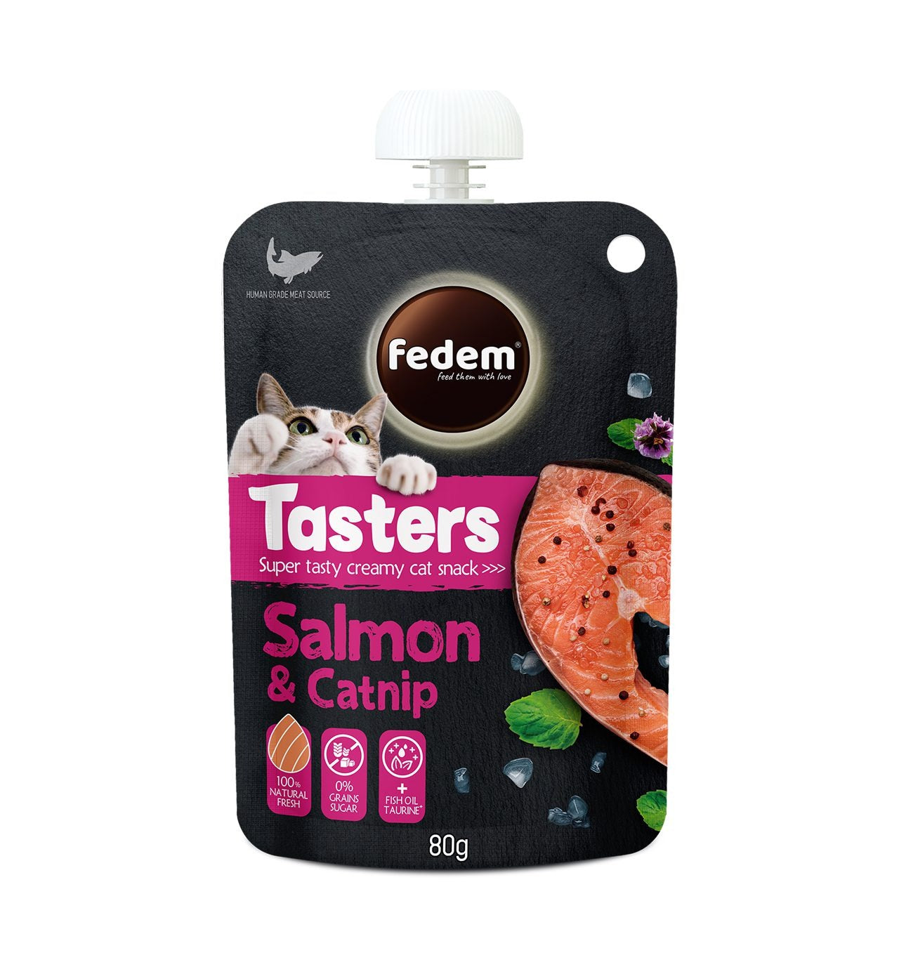 Fedem Tasters Creamy Cat Snack – Salmon &amp; Catnip 80g