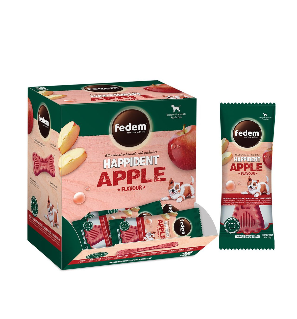 Fedem Happident Regular Dog Treat ? Apple Flavour 20g x 48pcs