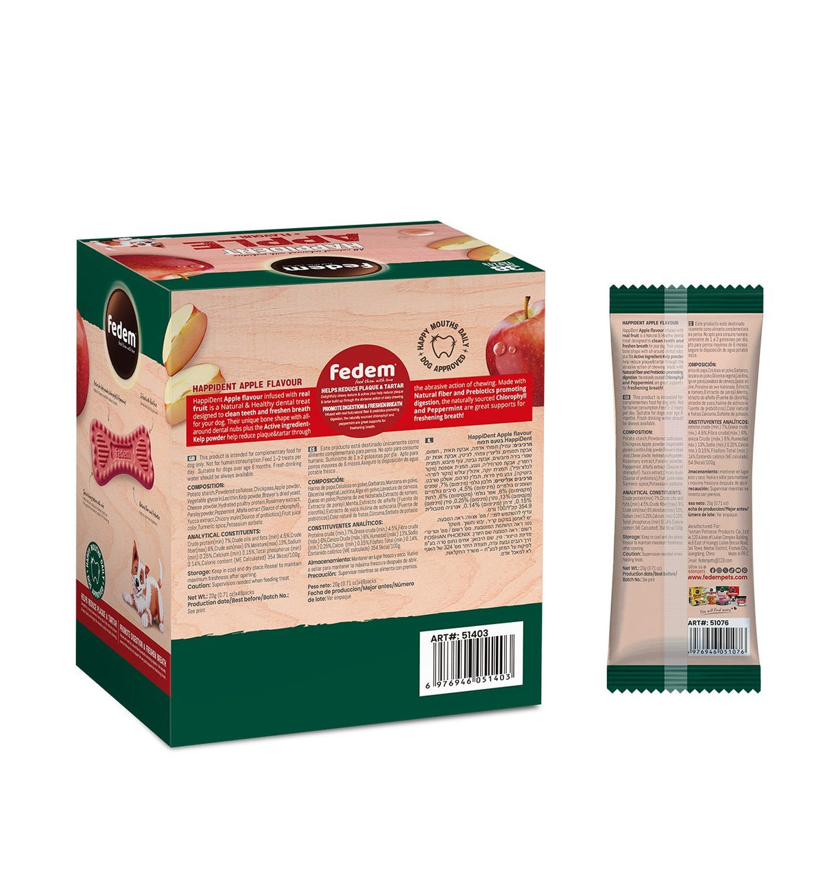 Fedem Happident Regular Dog Treat ? Apple Flavour 20g x 48pcs