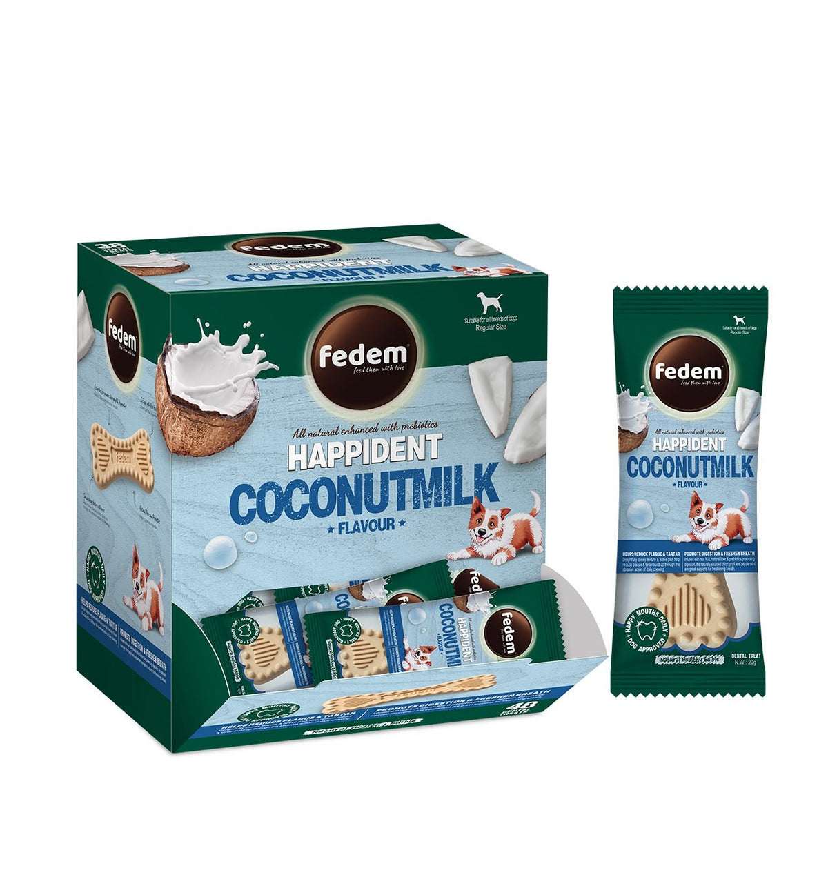 Fedem Happident Regular Dog Treat ? Coconut Milk Flavour 20g x 48pcs