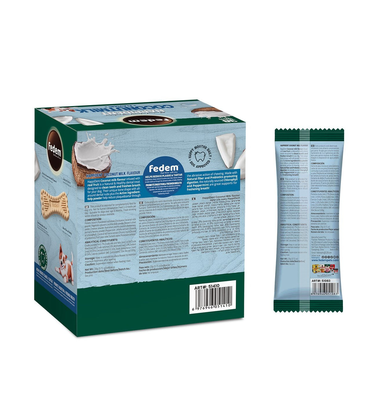 Fedem Happident Regular Dog Treat ? Coconut Milk Flavour 20g x 48pcs