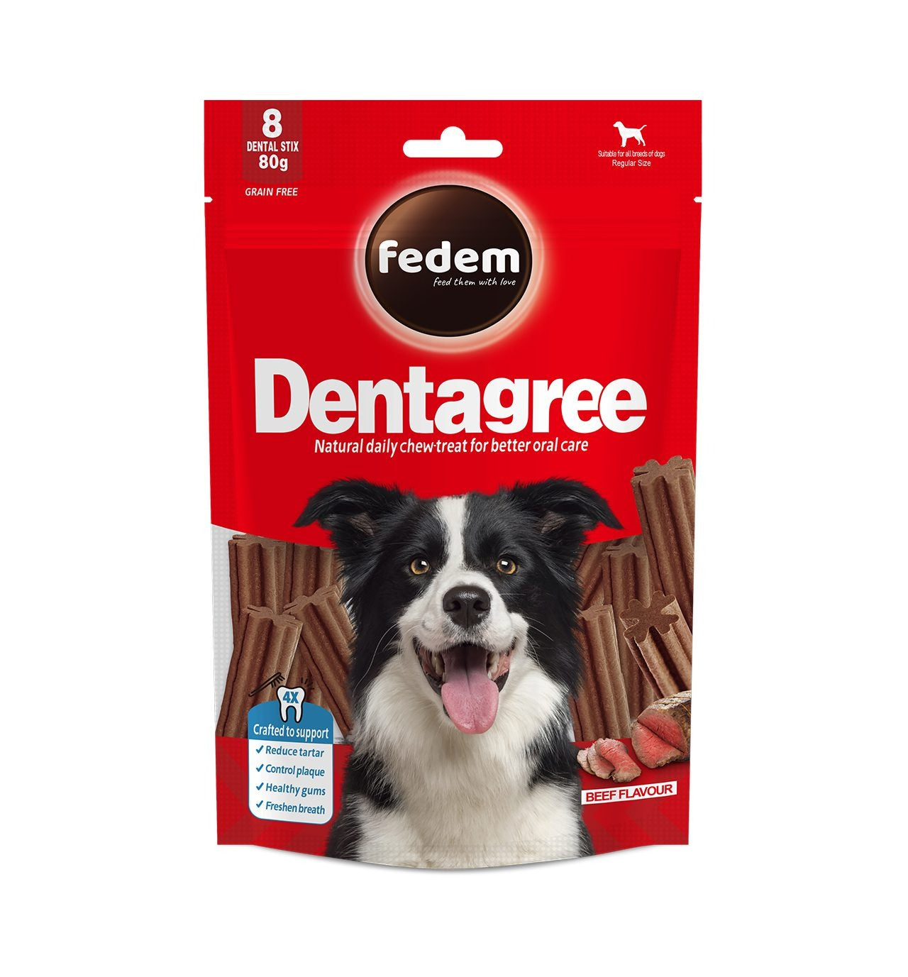 Fedem Dentagree Regular Dental Stix for Dogs ?Beef Flavour 80g(8 pcs)